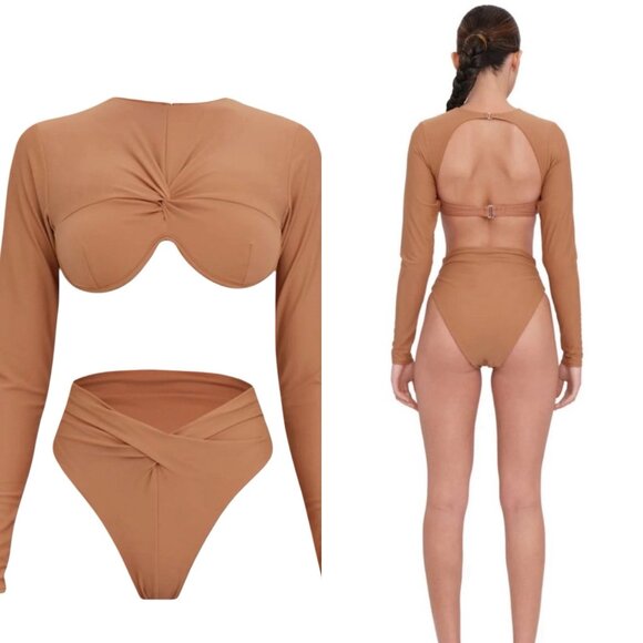 NWT Andrea Iyamah Akacia Nude Long Sleeve Bikini Top XS,‎ S - Picture 1 of 14